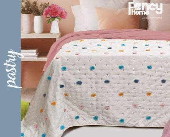 Trapuntino matrimoniale jacquard con ponpon Pastry - Francy Home